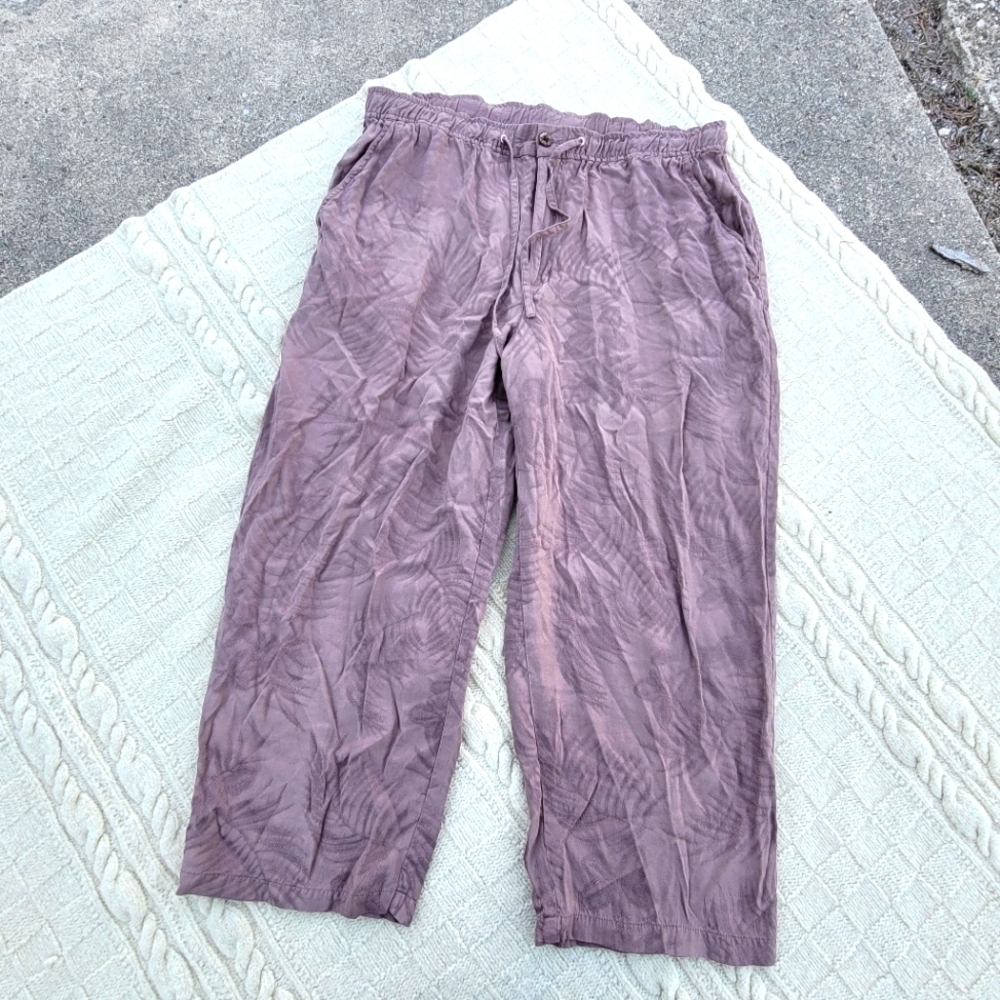 Classic Elements Silk Rayon Jacquard Wide Leg Crop Pants size L Taupe